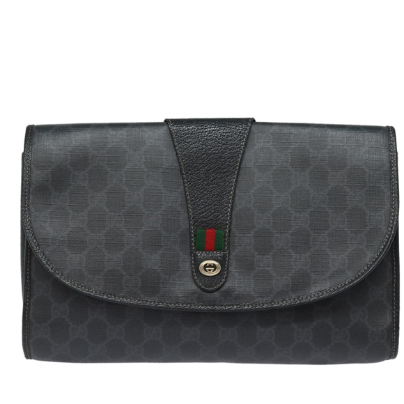 GUCCI GG Supreme Web Sherry Line Clutch Bag Black Gold 156 01 031 Auth bs16653 - Picture 2 of 16